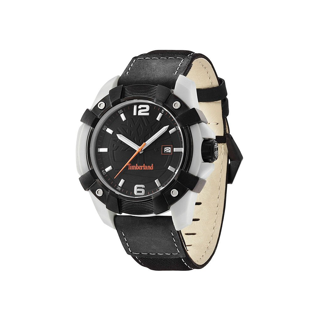 Timberland 13326JPGYB-02B watch for man with a black dial and leather strap.