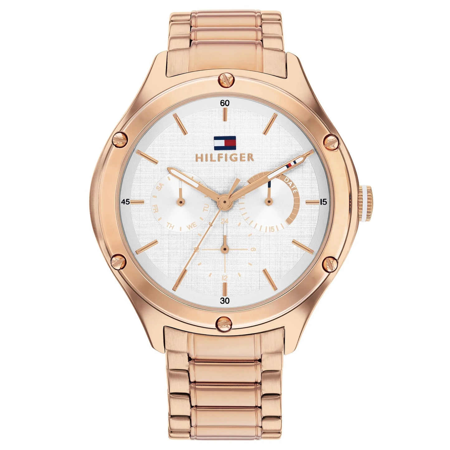 Tommy Hilfiger 1782682 watch for women with a white dial and stainless steel strap.