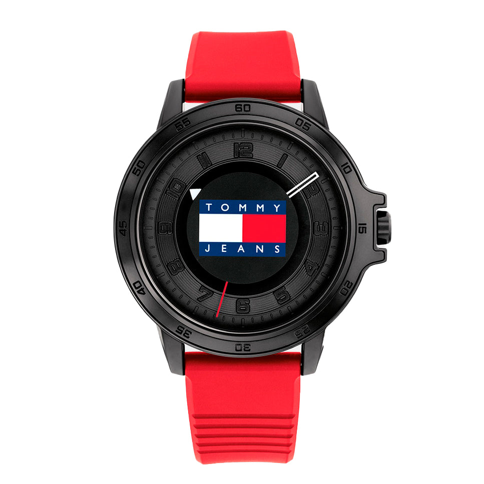 Tommy Hilfiger 1792033 watch for man with a black dial and silicone strap.