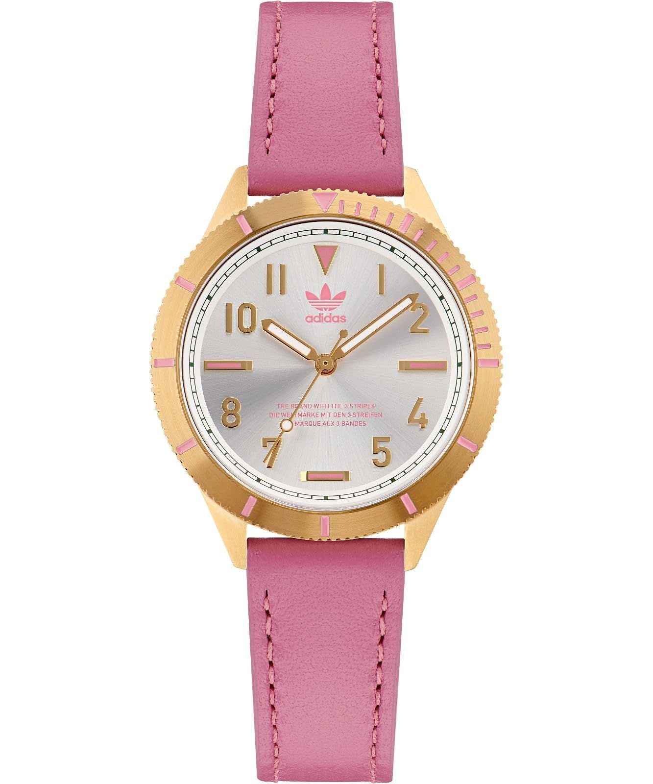 Adidas AOFH22509 watch for women with a grey dial and leather strap.