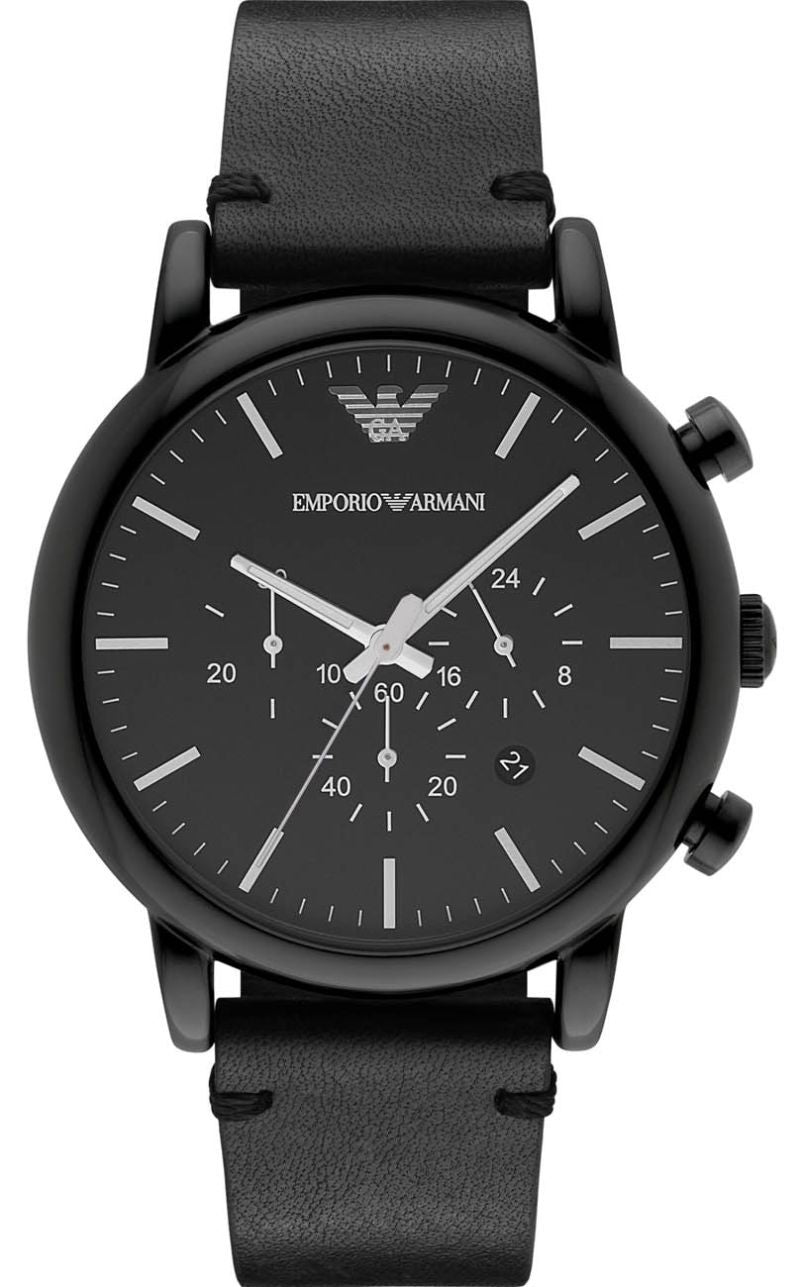 Armani AR1918 watch for man with a black dial and leather strap.