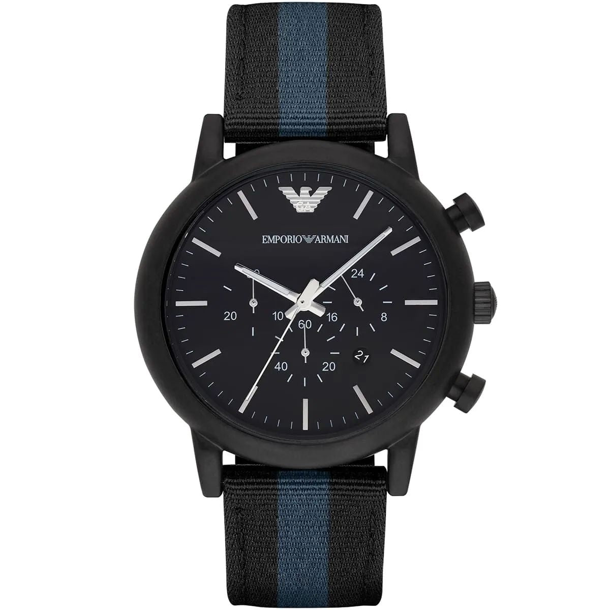 Armani AR1948 watch for man with a black dial and fabric strap.