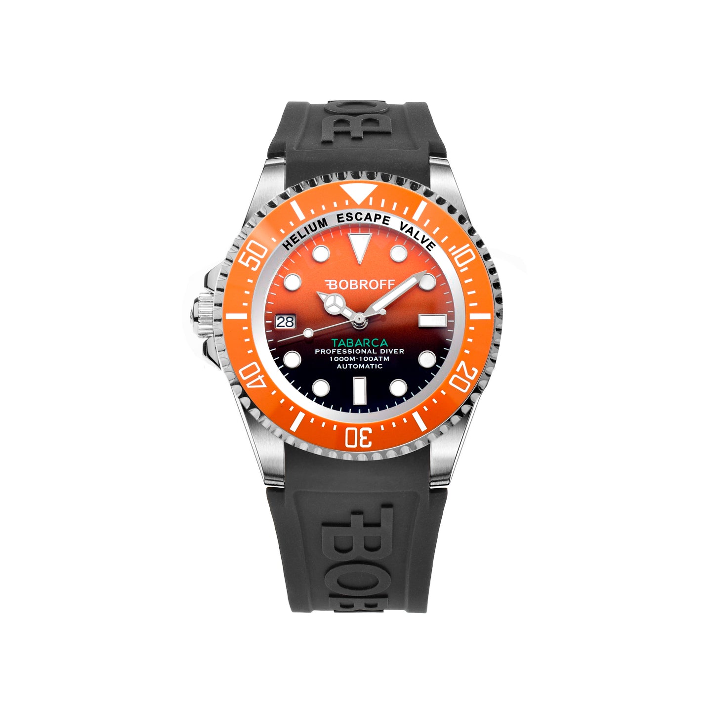 Bobroff BF0004ibn-BFSTN watch for man with a orange dial and rubber strap.