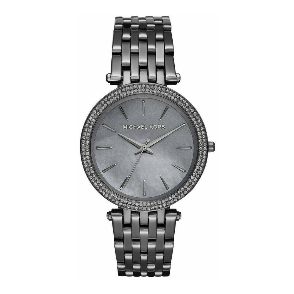Michael Kors MK3433 watch for women with a grey dial and stainless steel strap.