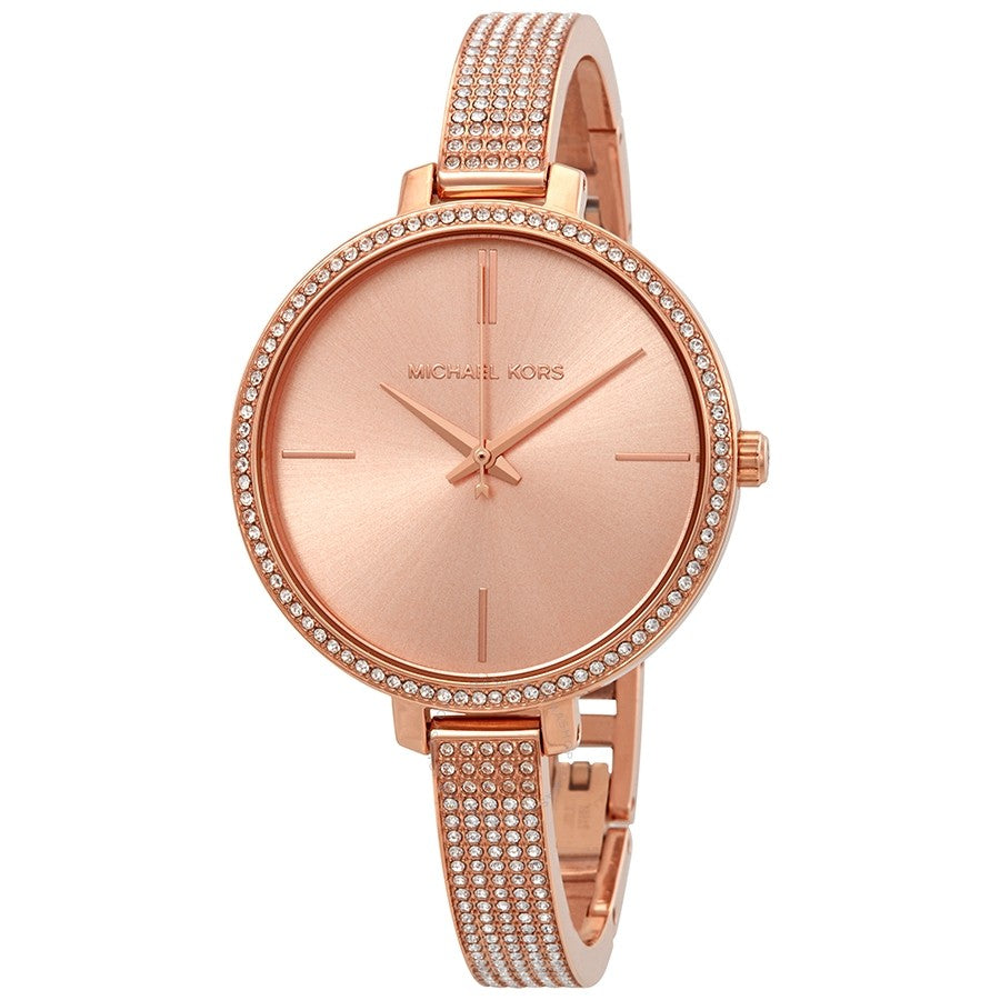 Michael Kors MK3785 watch for women with a pink dial and steel strap.