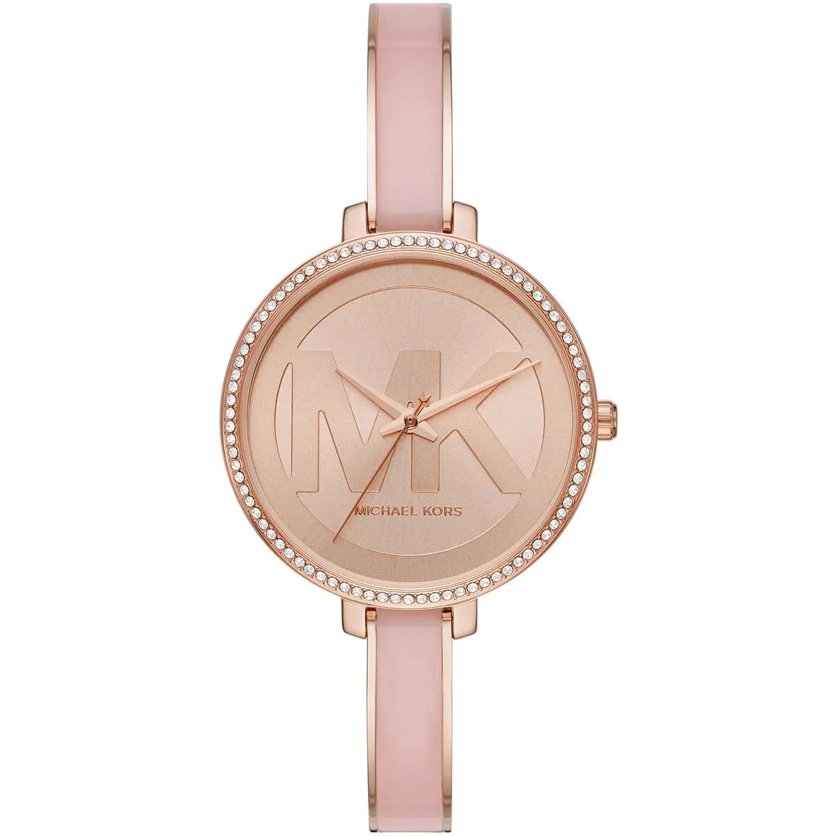 Michael Kors MK4545 watch for women with a pink dial and steel strap.