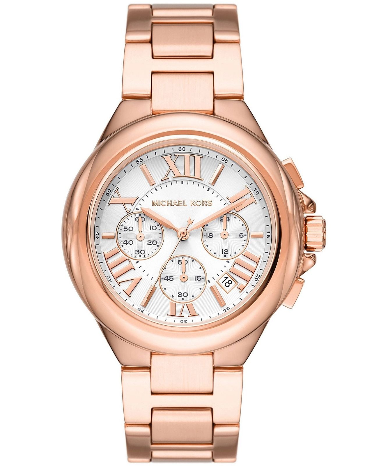 Michael Kors MK7271 watch for woman with a white dial and stainless steel strap.