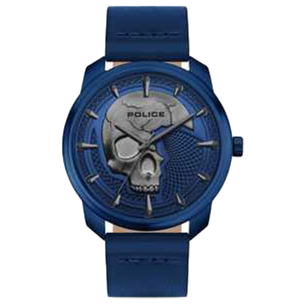 Police PL.15714JSBL-03B watch for man with a blue dial and leather strap.