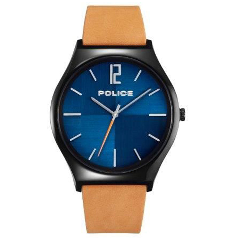 Police PL.15918JSB-03 watch for man with a blue dial and leather strap.