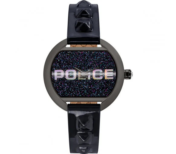 Police PL16070BSU.03PU watch for women with a black dial and leather strap.