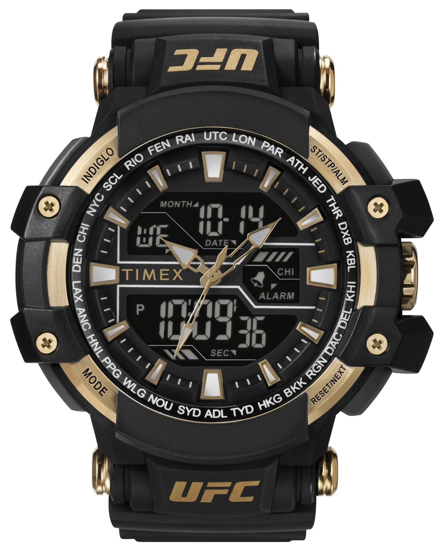 Timex TW5M58300 watch for man with a black dial and rubber strap.