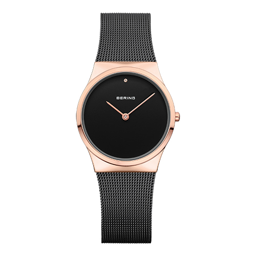 Bering 12130-166 watch for women with a black dial and stainless steel strap.