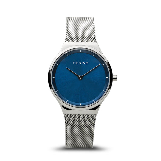 Bering 12131-008 watch for women with a blue dial and steel strap.