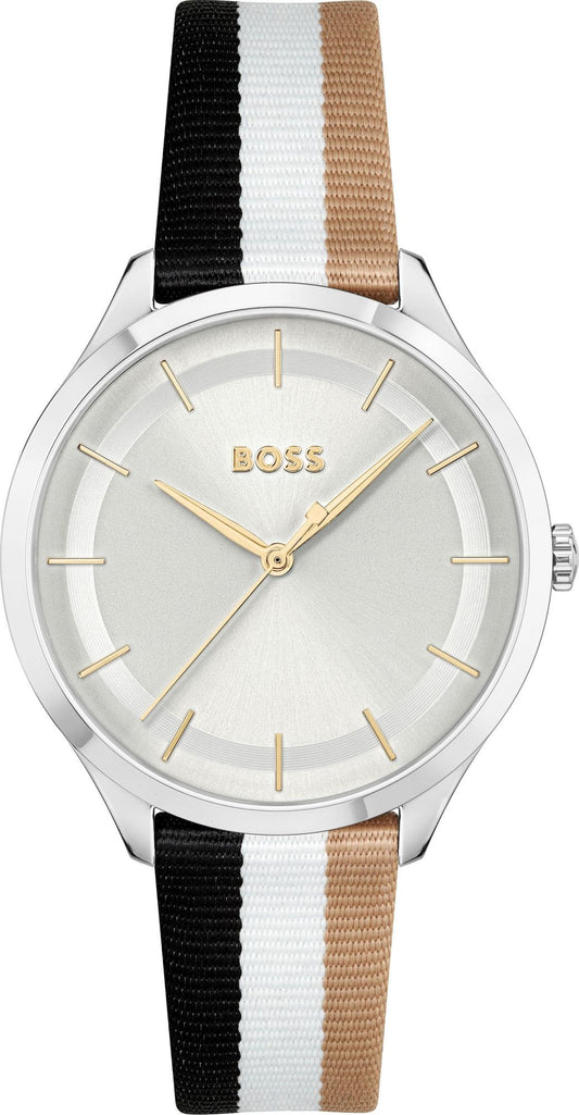 Boss 1502694 watch for women with a white dial and leather strap.