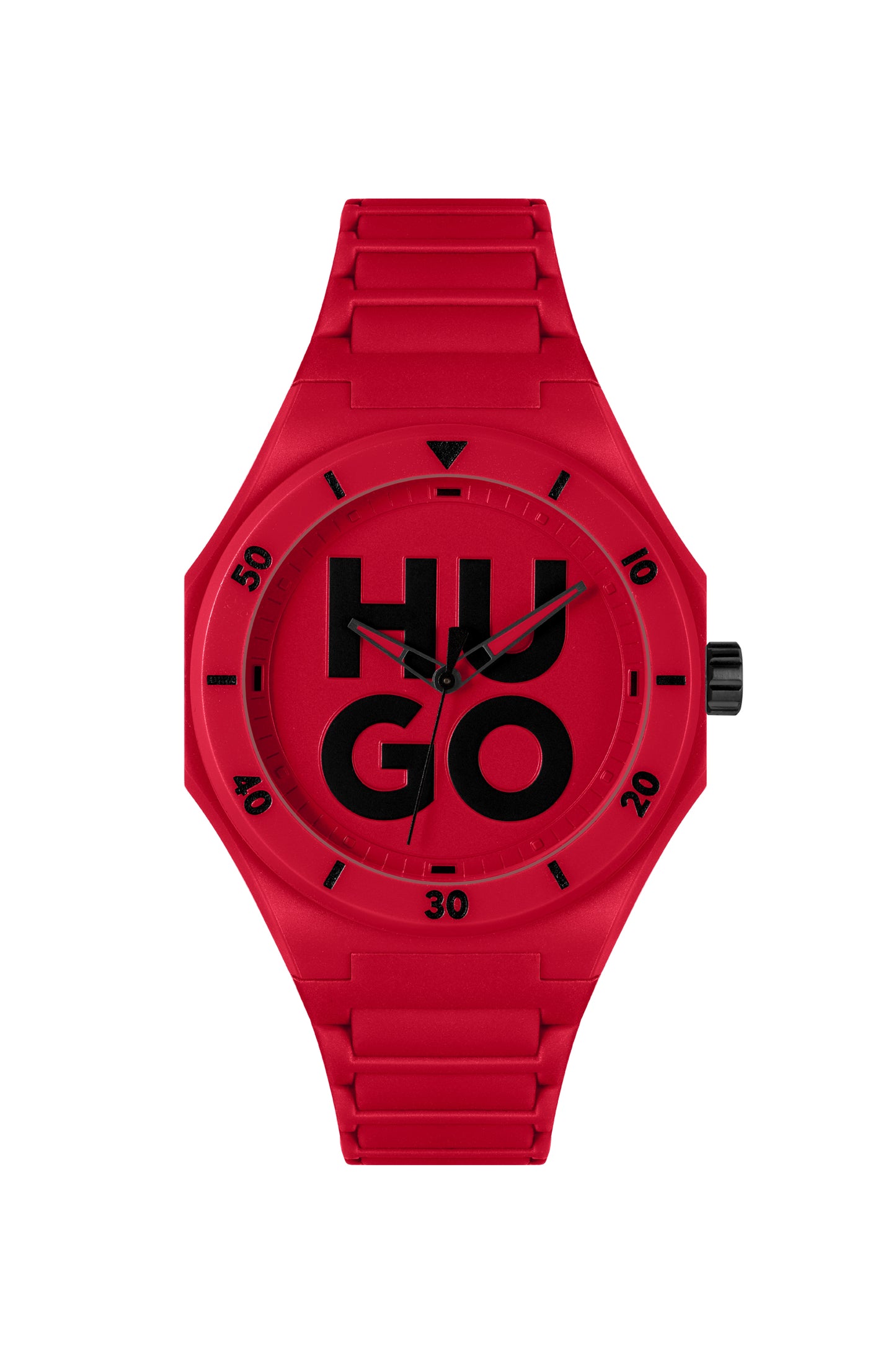 Hugo 1530328 watch for man with a red dial and resin strap.
