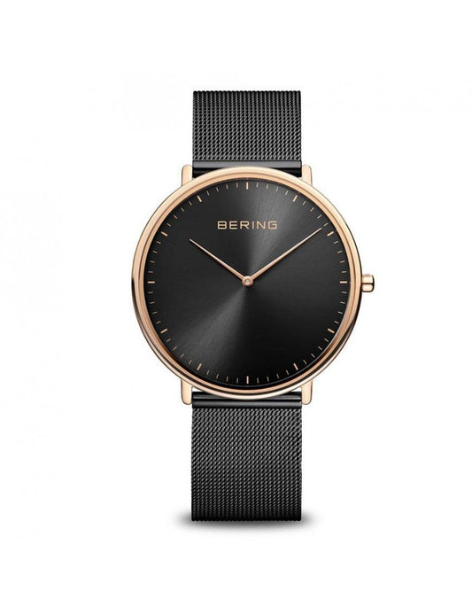 Bering 15739-166 watch for unisex with a black dial and stainless steel strap.