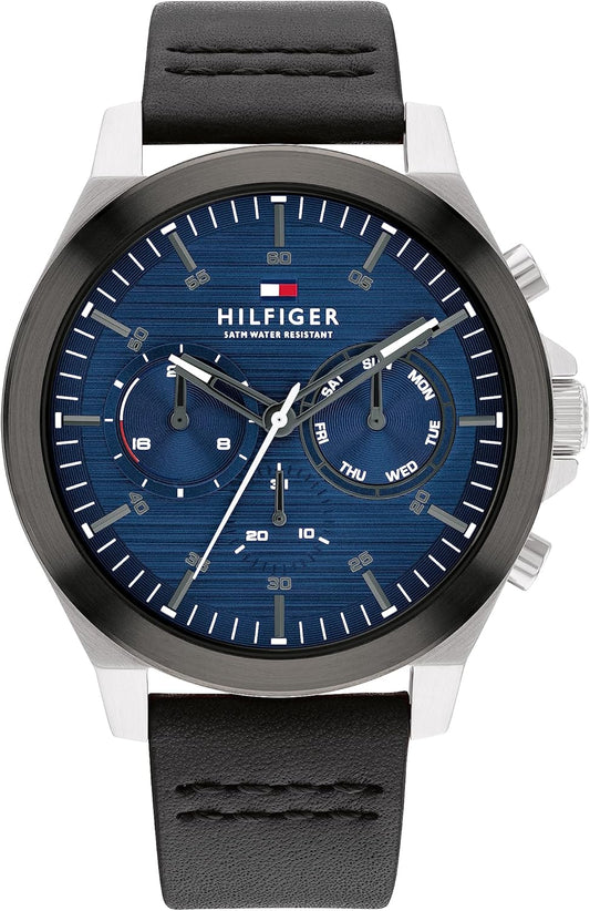 Tommy Hilfiger 1710523 watch for man with a blue dial and leather strap.
