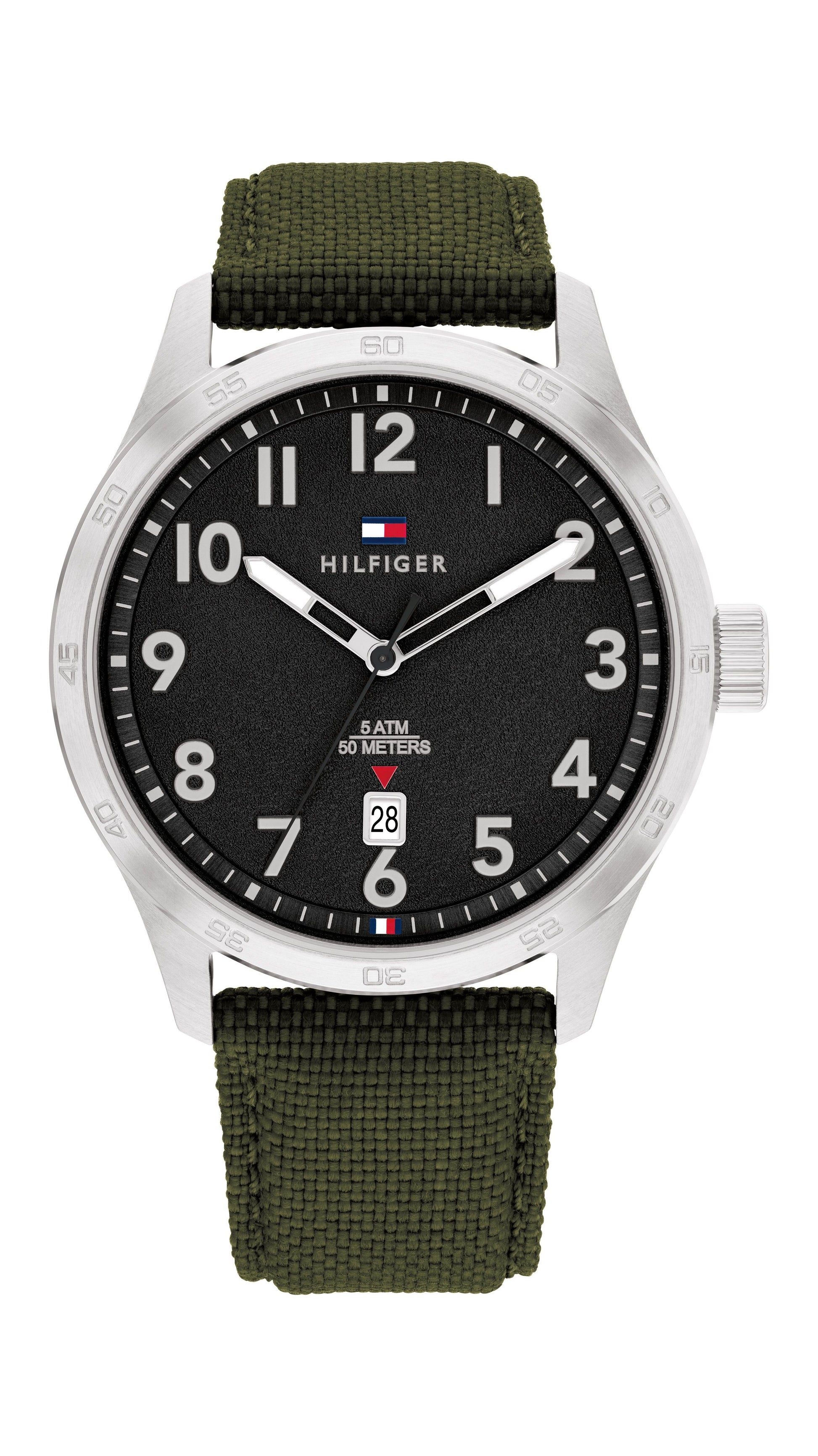 Tommy Hilfiger 1710593 watch for man with a silver dial and leather strap.