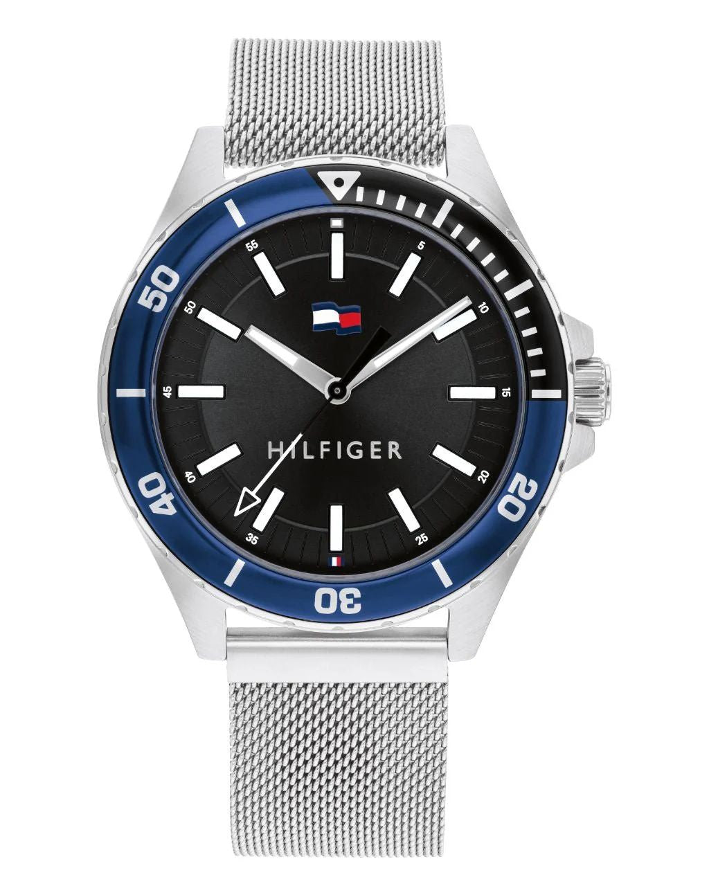 Tommy Hilfiger 1792037 watch for man with a black dial and stainless steel strap.