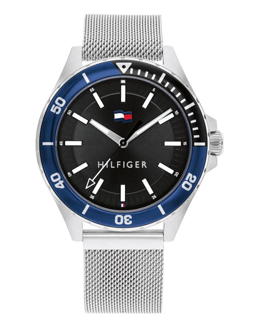 Tommy Hilfiger 1792037 watch for man with a black dial and stainless steel strap.