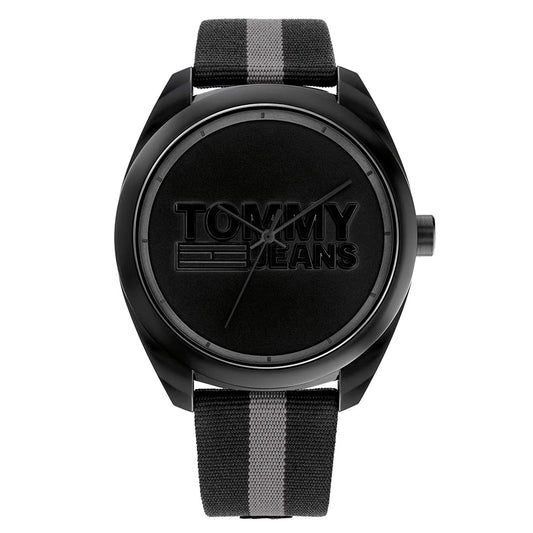 Tommy Hilfiger 1792039 watch for man with a black dial and fabric strap.