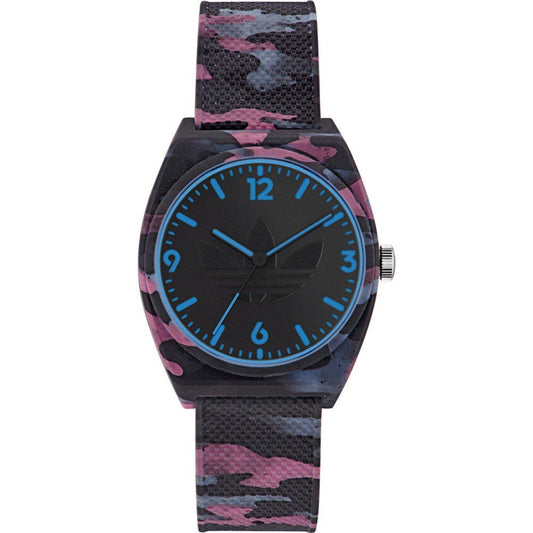 Adidas AOST22569 watch for unisex with a black dial and silicone strap.