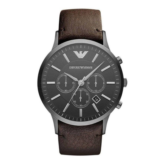 Armani AR2462 watch for man with a black dial and leather strap.