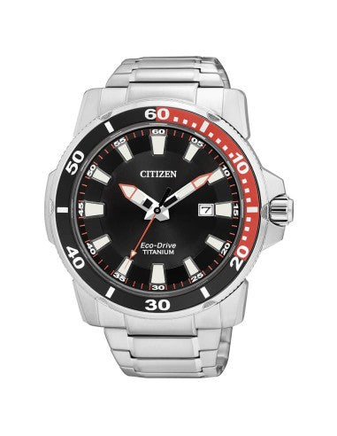 Citizen AW1221-51E watch for man with a black dial and titanium strap.