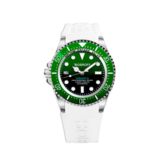 Bobroff BF0002ibv-BFSTB watch for man with a green dial and rubber strap.