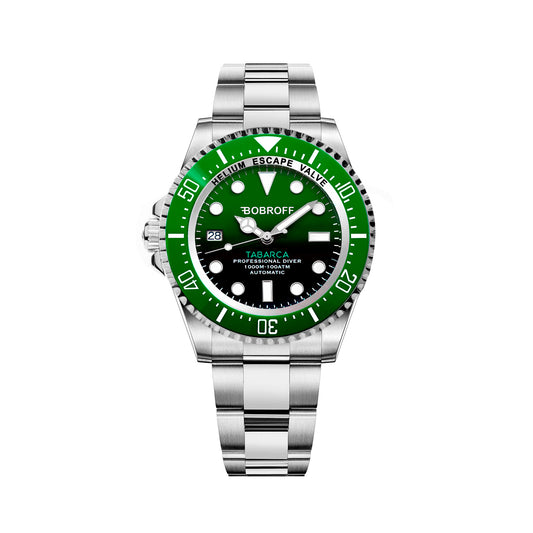 Bobroff BF0002ibv watch for man with a green dial and stainless steel strap.