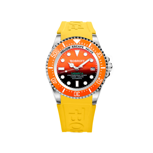 Bobroff BF0004bn-BFSTA watch for man with a orange dial and silicone strap.