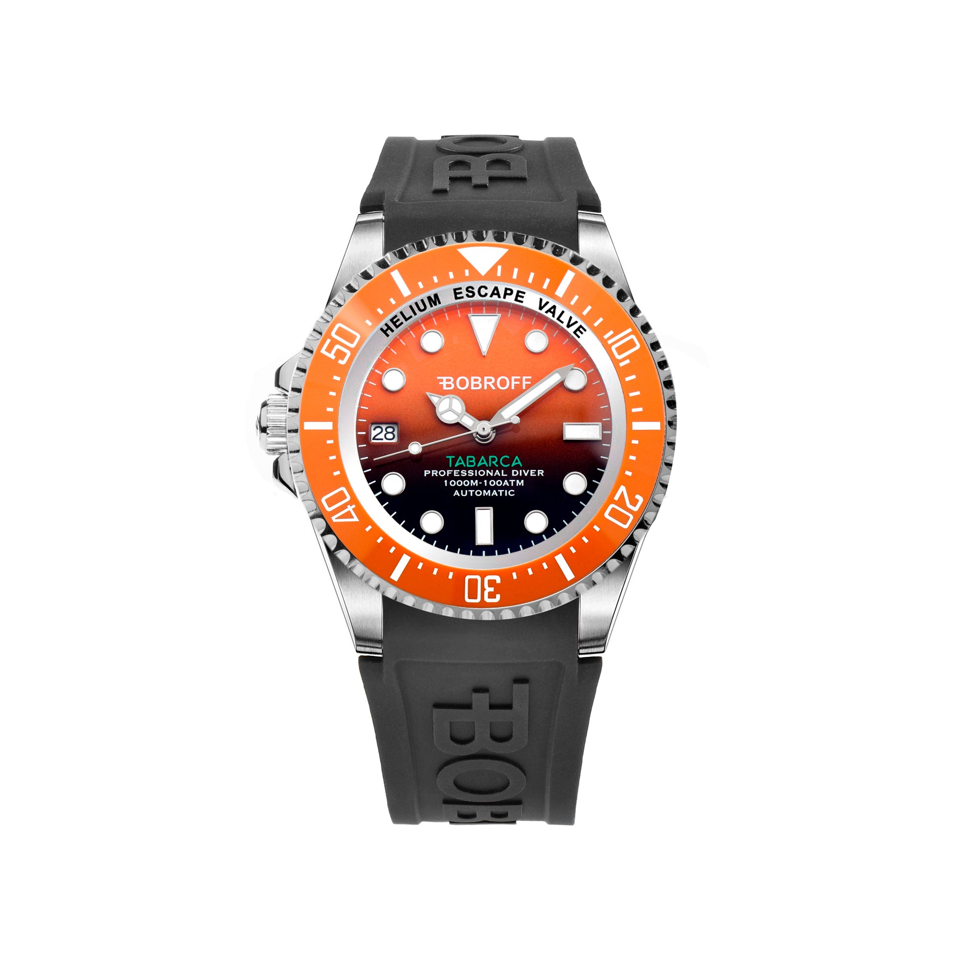 Bobroff BF0004ibn-BFSTN watch for man with a orange dial and rubber strap.