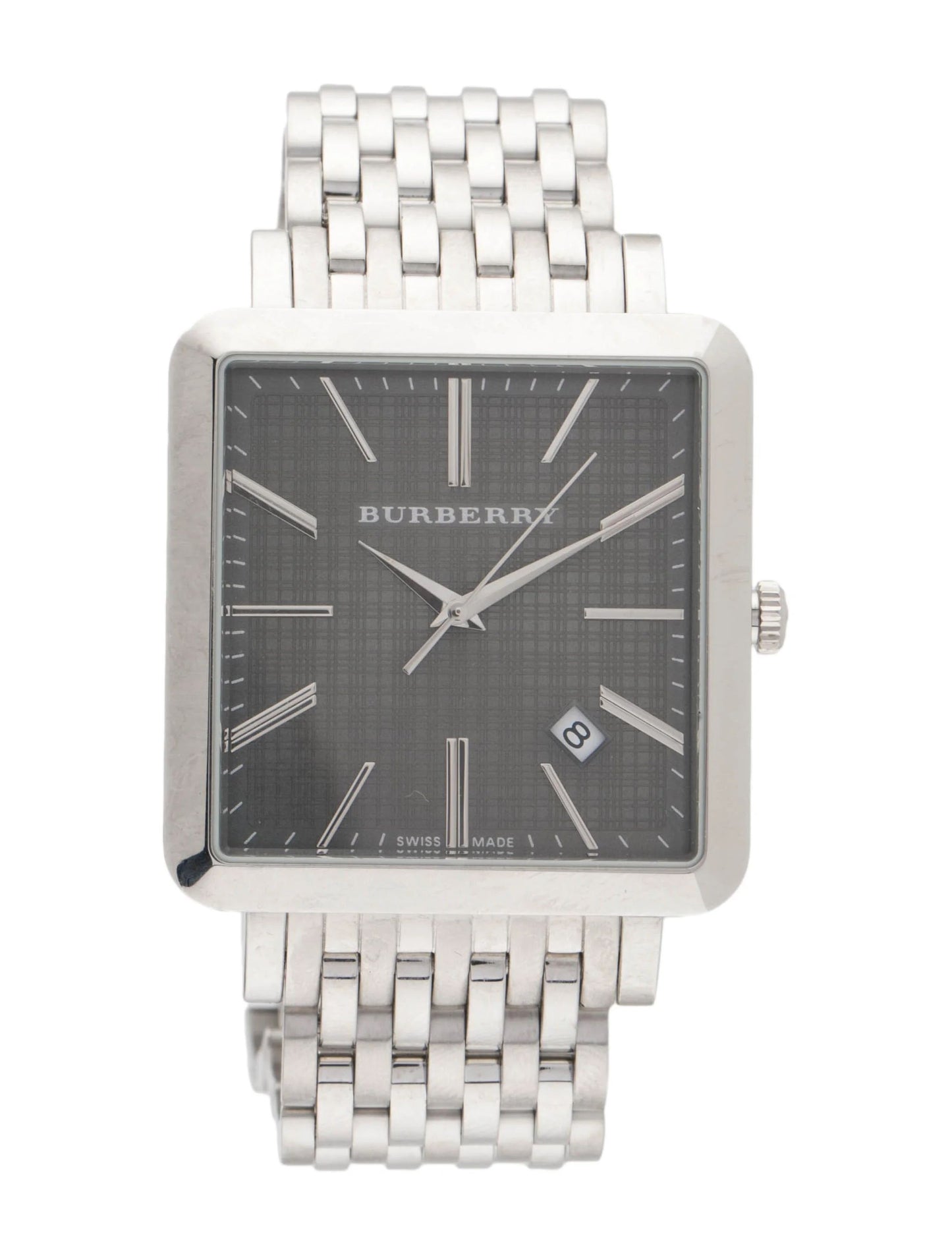 Burberry BU1711 watch for man with a grey dial and stainless steel strap.