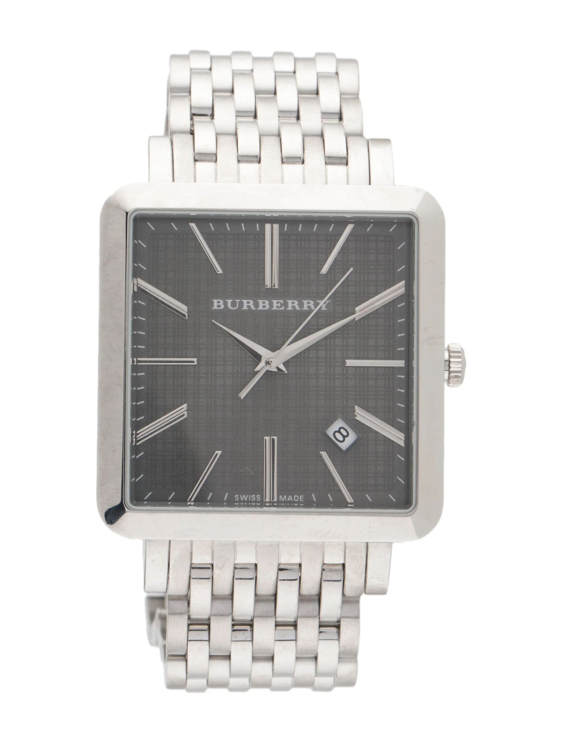 Burberry BU1711 watch for man with a grey dial and stainless steel strap.