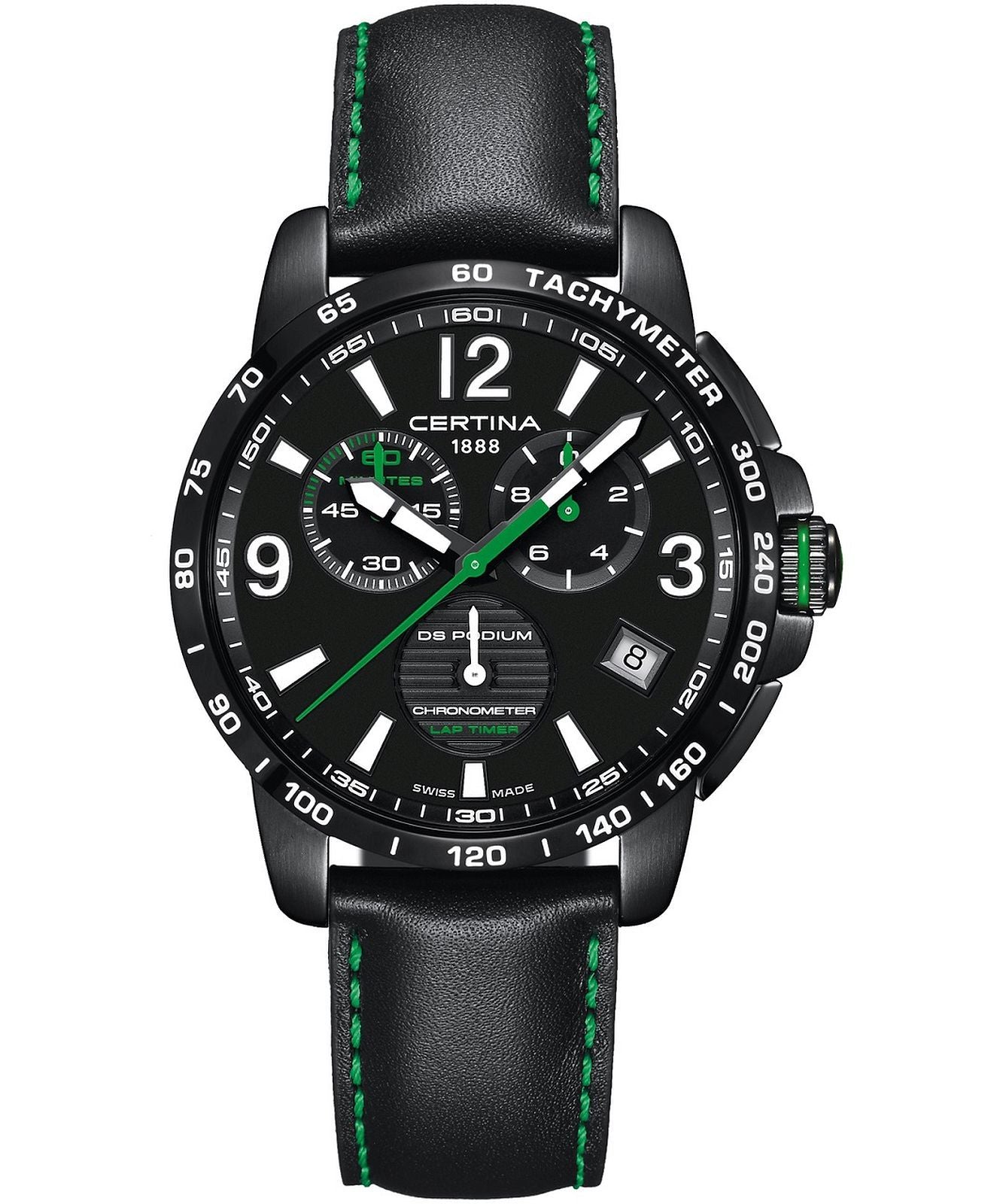 Certina C034.453.36.057.02 watch for man with a black dial and leather strap.