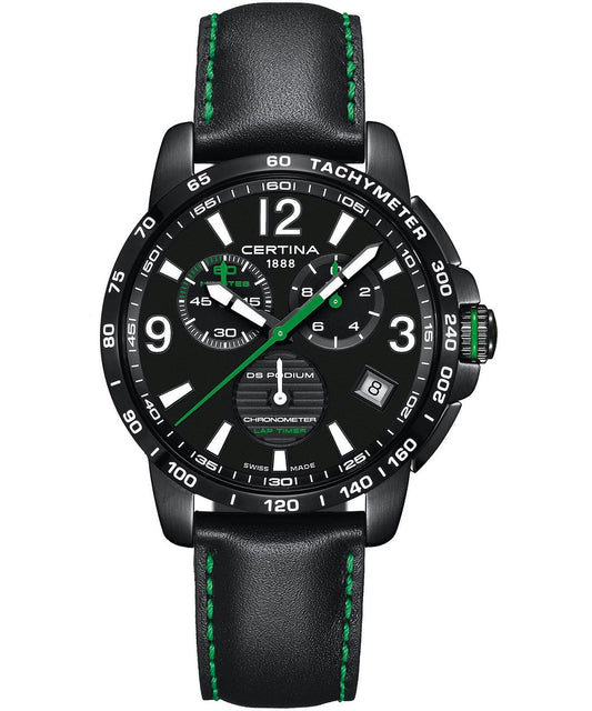 Certina C034.453.36.057.02 watch for man with a black dial and leather strap.