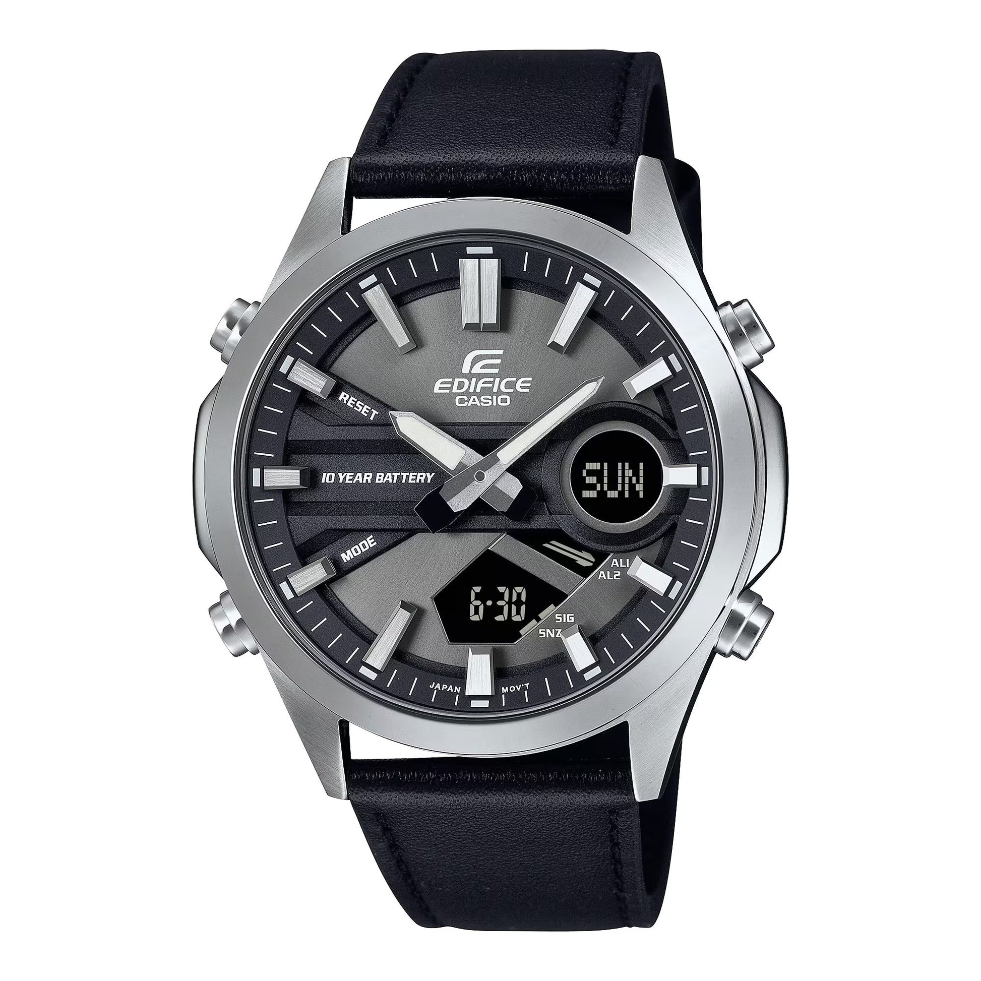 Casio EFV-C120L-8AEF watch for man with a grey dial and leather strap.