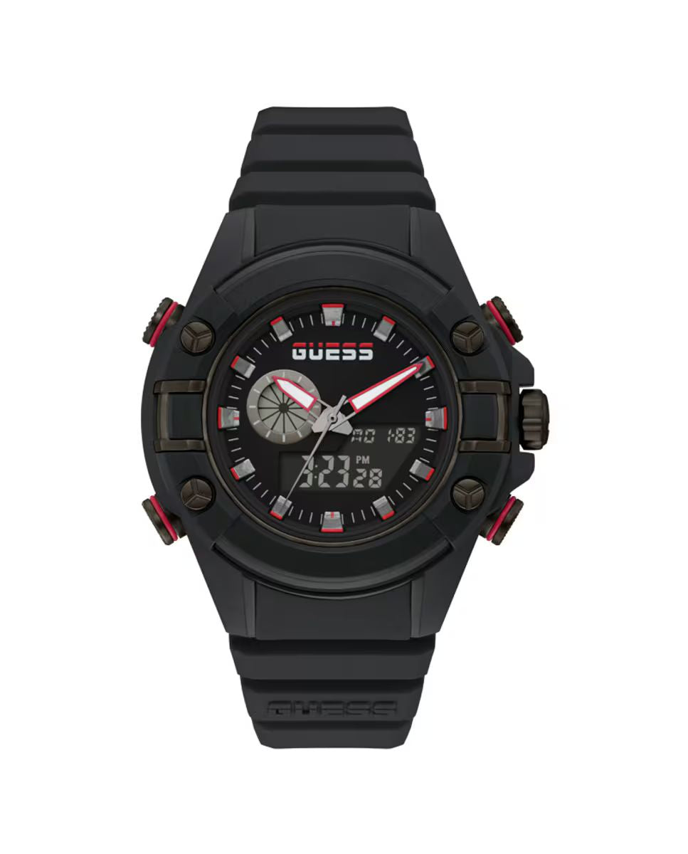 Guess GW0269G3 watch for man with a black dial and resin strap.