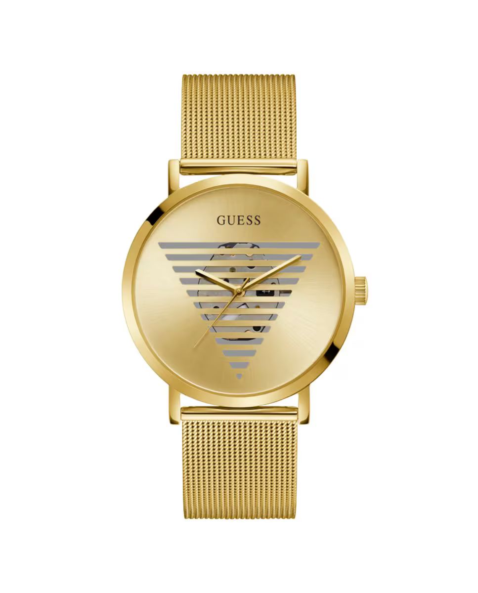 Guess GW0502G1 watch for man with a golden dial and stainless steel strap.