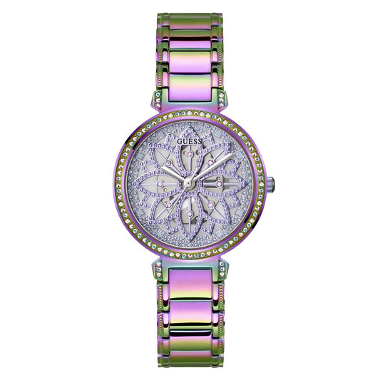 Guess GW0528L4 watch for women with a purple dial and stainless steel strap.