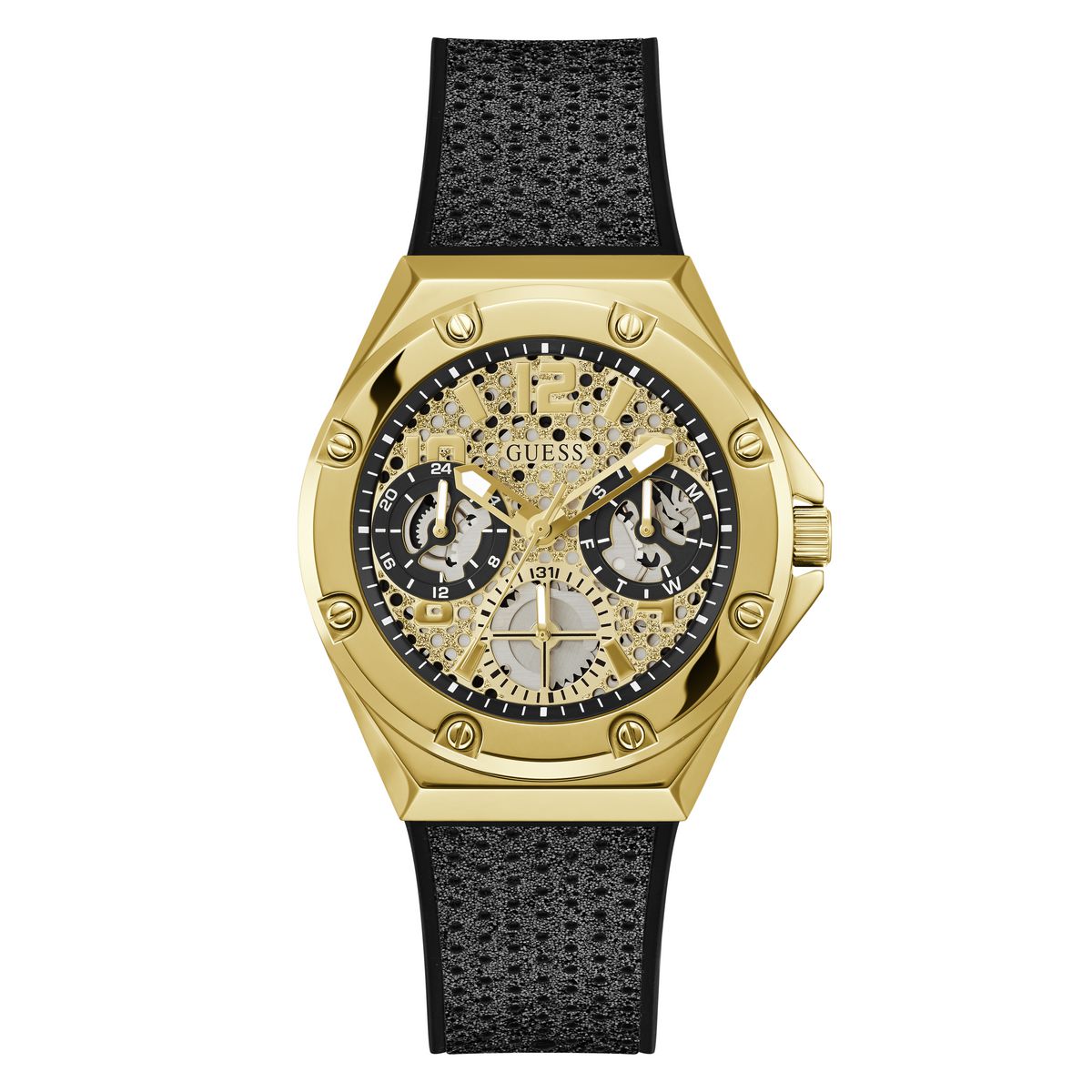 Guess GW0620L2 watch for women with a golden dial and silicone strap.