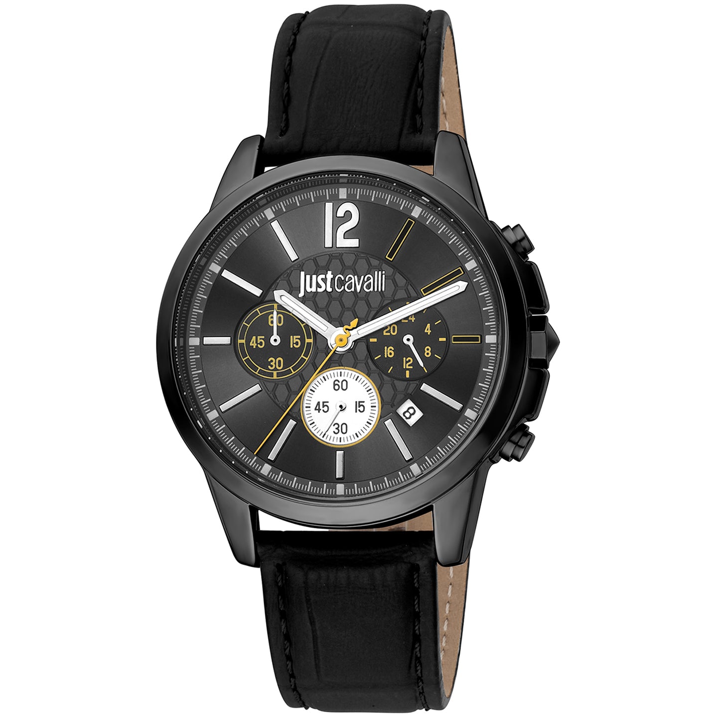 Just Cavalli JC1G175L0245 watch for man with a black dial and leather strap.