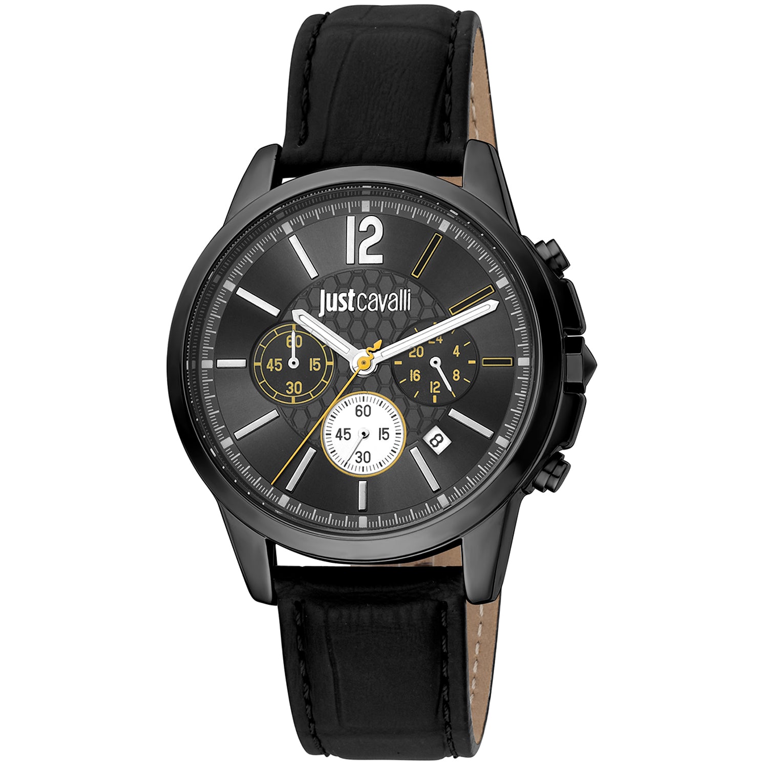 Just Cavalli JC1G175L0245 watch for man with a black dial and leather strap.
