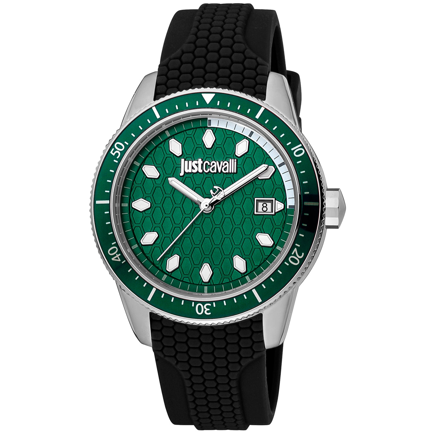 Just Cavalli JC1G179P0015 watch for man with a green dial and silicone strap.