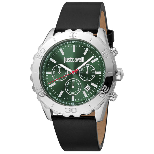 Just Cavalli JC1G214L0015 watch for man with a green dial and leather strap.