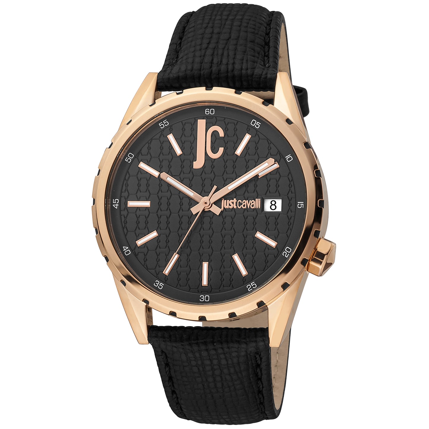 Just Cavalli JC1G217L0035 watch for man with a black dial and leather strap.