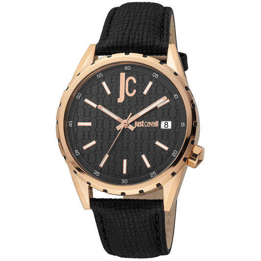 Just Cavalli JC1G217L0035 watch for man with a black dial and leather strap.