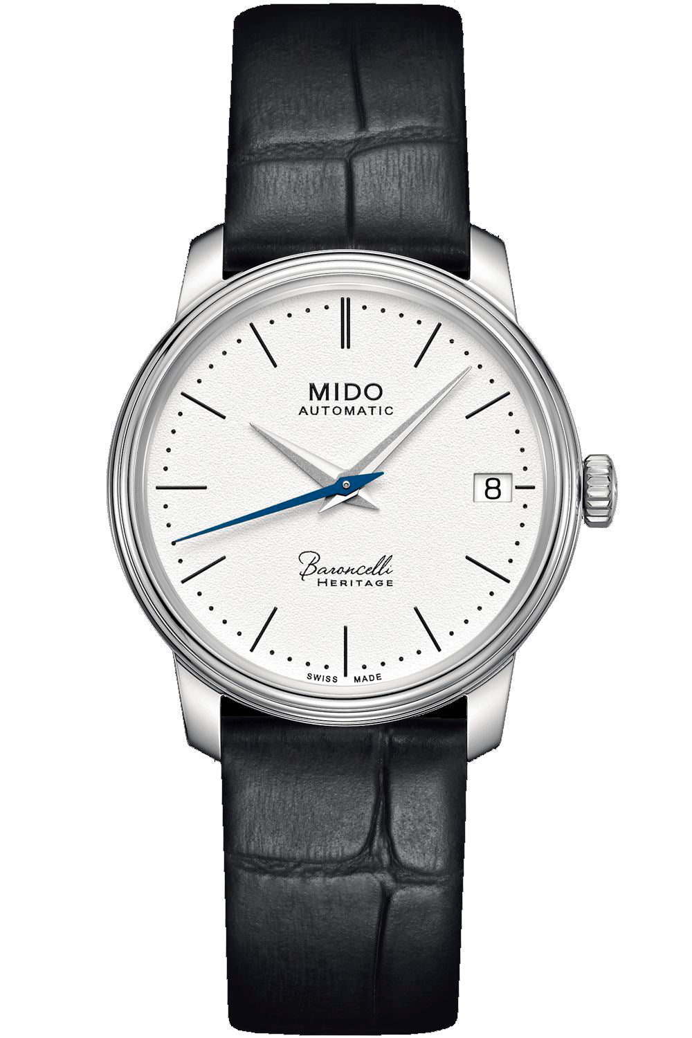 Mido M0272071601000 watch for woman with a white dial and leather strap.
