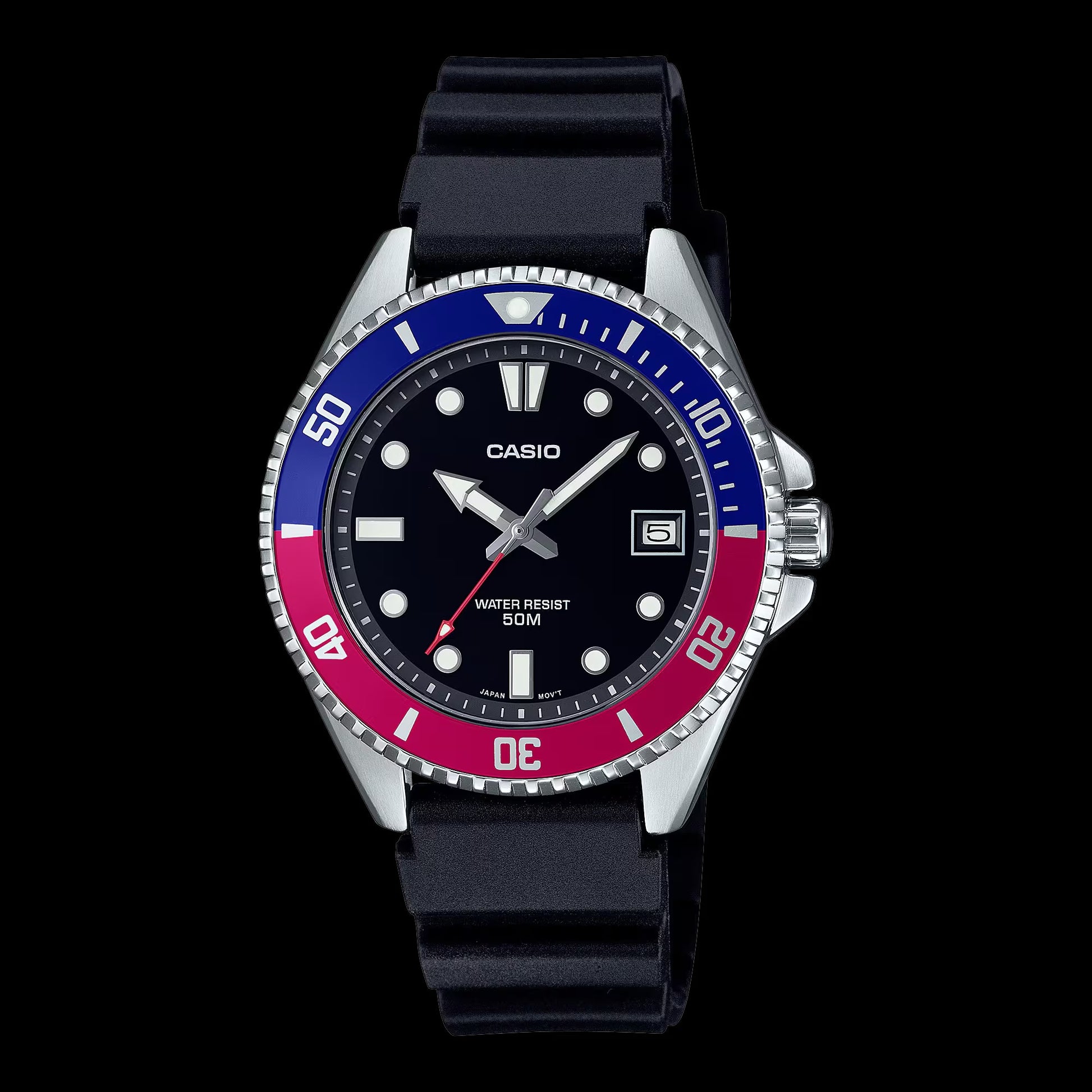 Casio MDV-10-1A2VDF watch for man with a black dial and resin strap.