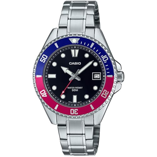 Casio MDV-10D-1A3VDF watch for man with a black dial and stainless steel strap.